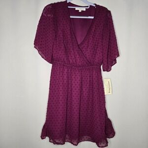 Rewind Dress Womens M Purple Flutter Sleeve Swiss Dot Lined Mini New